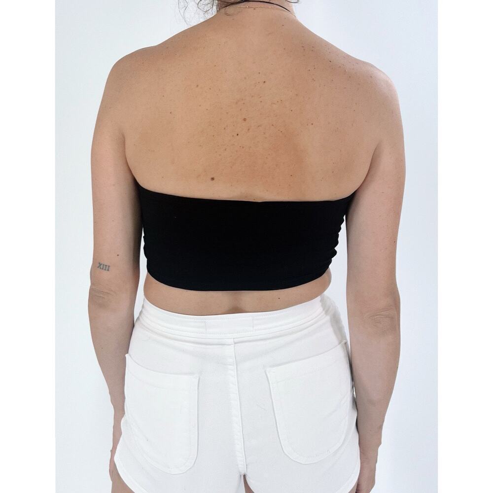 Women’s Black Ribbed Tie Strappy Tank with Pearl String Size Small - Picture 2 of 2